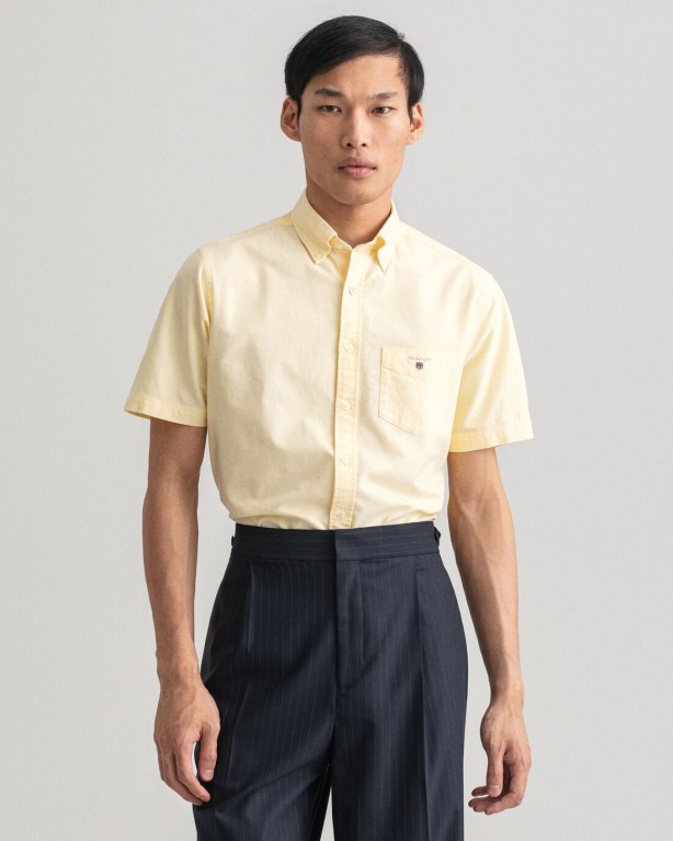 Gant Regular Fit Short Sleeve Oxford Men's Shirts Yellow | lRfywTGtoTT