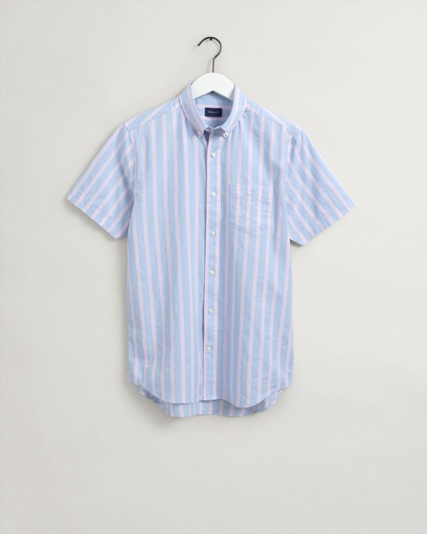 Gant Regular Fit Stripe Pastel Short Sleeve Oxford Men's Shirts Blue | KonkV5cQdnN