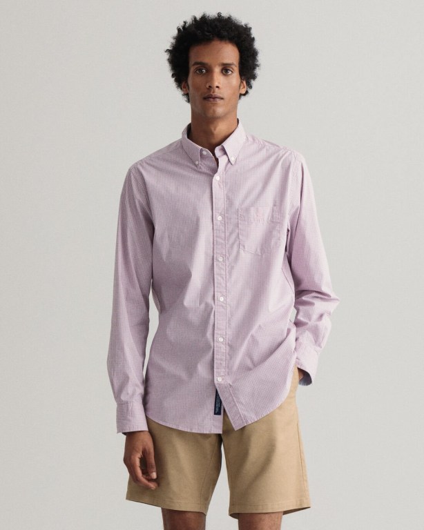 Gant Regular Fit Tech Prep™ Micro Check Men's Shirts Pink | aNoRx8SxSDy