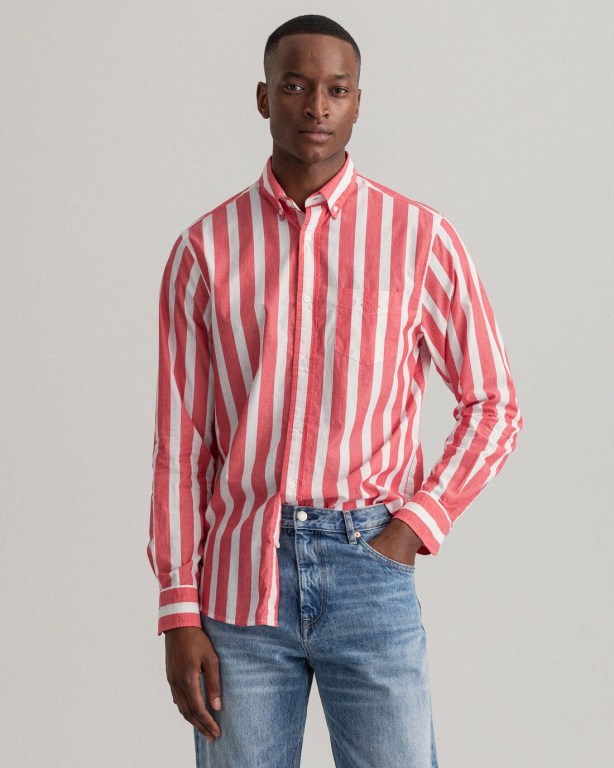 Gant Regular Fit Wide Stripe Poplin Men's Shirts Pink | TybkkFMcpU7