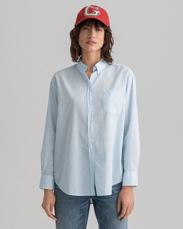 Gant Relaxed Fit Gingham Women's Shirts Light Blue | lXbHvpDjYT3