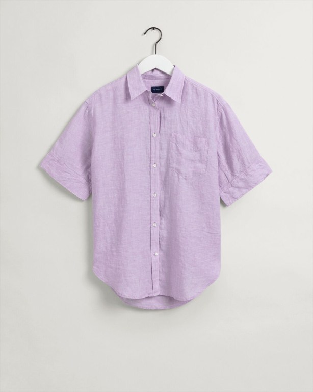 Gant Relaxed Fit Linen Chambray Short Sleeve Women's Shirts Purple | upMuNLd6wvA