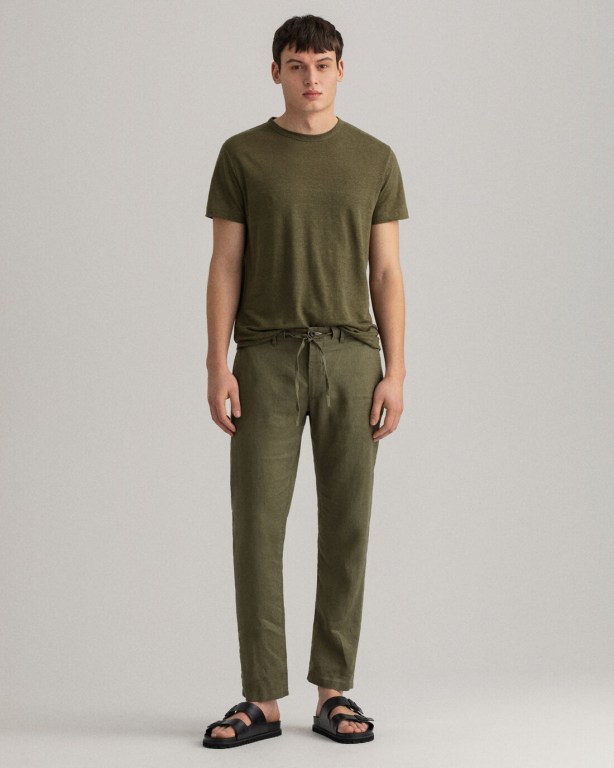 Gant Relaxed Fit Linen Drawstring Men's Pants Green | ZVw8Mqo2AUd