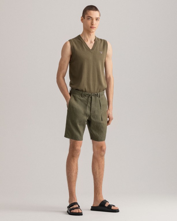 Gant Relaxed Fit Linen Drawstring Men's Shorts Green | cPPdyjT7tzb