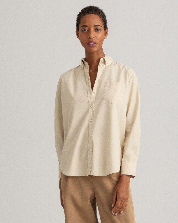 Gant Relaxed Fit Luxury Poplin Women's Shirts Beige | GJDJaUm7nEa