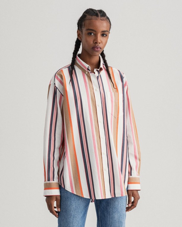 Gant Relaxed Fit Multi Stripe Women's Shirts White | 6qjHaAZT54b