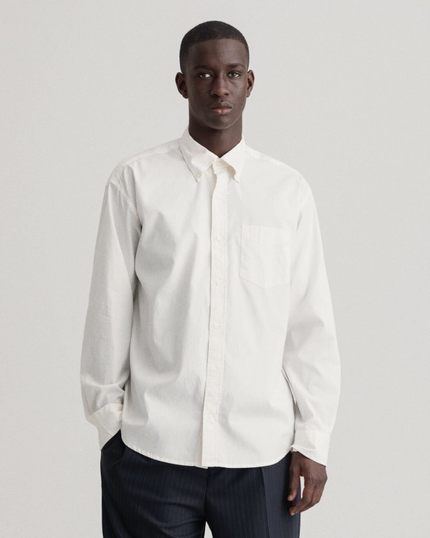 Gant Relaxed Fit Oxford Men's Shirts White | 2x6KCHQVlIz