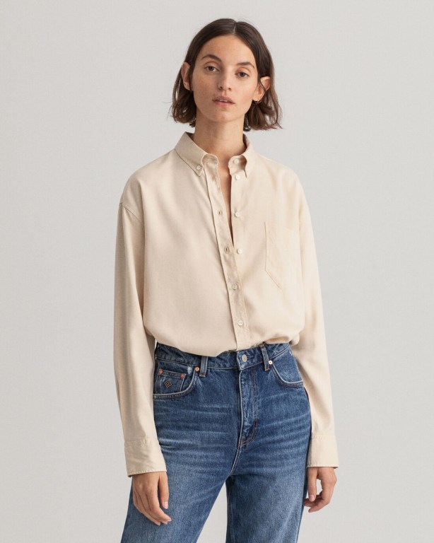 Gant Relaxed Fit Pure Prep Lyocell Women's Shirts Beige | WEY4lVFKIAr