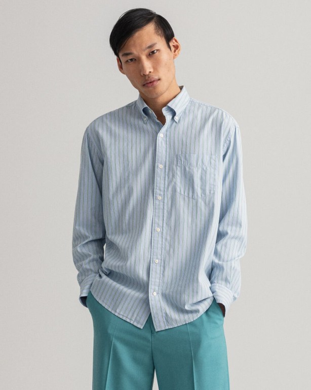 Gant Relaxed Fit Stripe Oxford Men's Shirts Blue | 9yU00zJny37