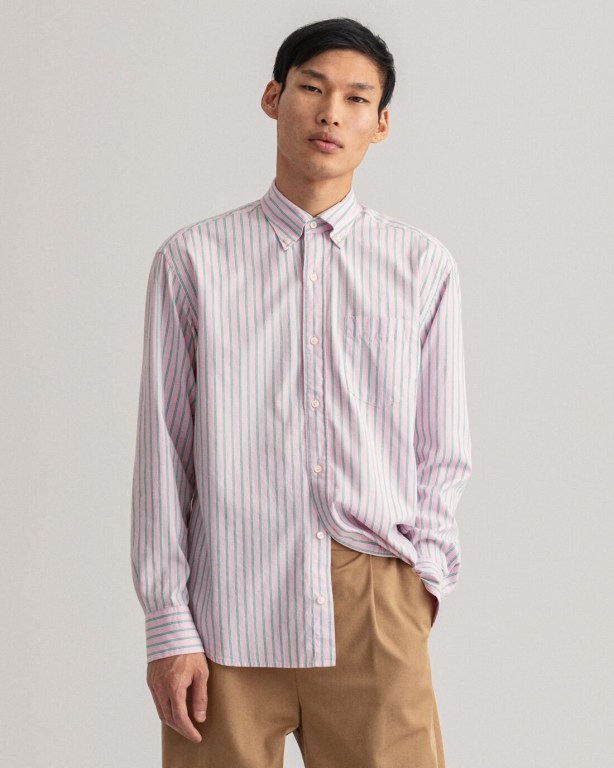 Gant Relaxed Fit Stripe Oxford Men's Shirts Pink | E7Pz2jaj9ca