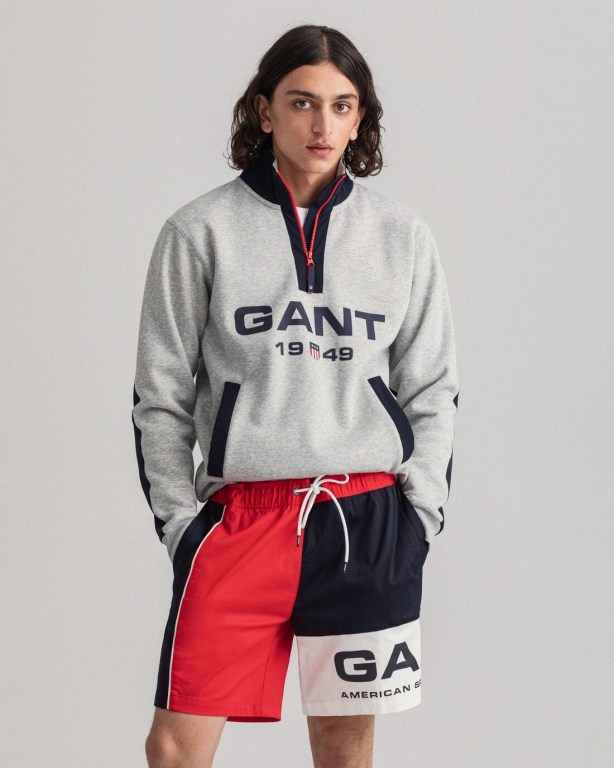 Gant Retro Logo Half-Zip Men's Sweatshirts Light Grey | xlBAZ5THCFv