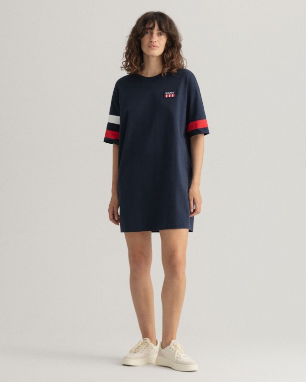 Gant Retro Logo T-Shirt Women's Dresses Blue | 5rfKgIsFyns