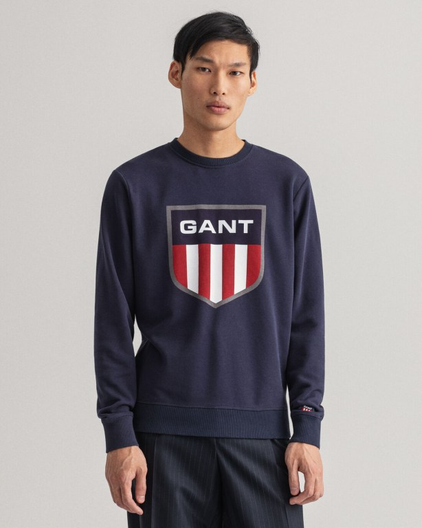 Gant Retro Shield Crew Neck Men's Sweatshirts Blue | 0cbPsZnCzob