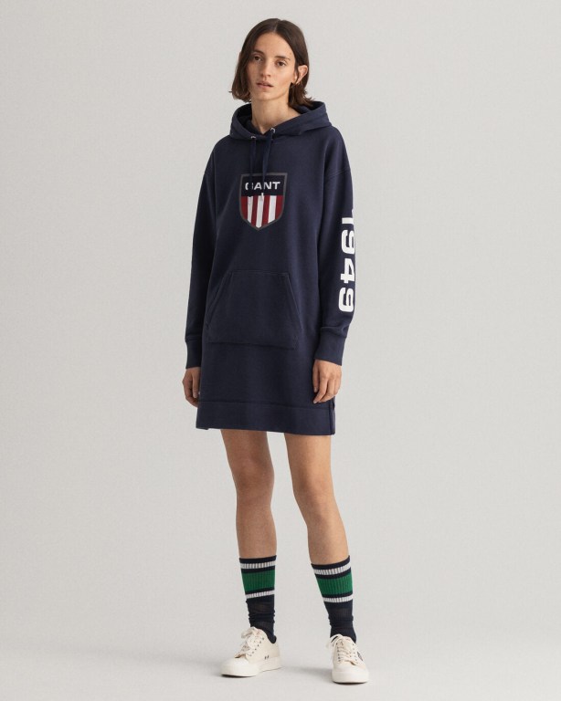 Gant Retro Shield Hoodie Women's Dresses Blue | GLzrYdgIU5O