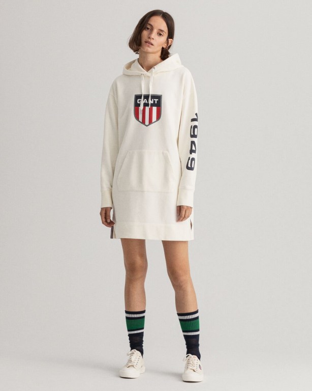 Gant Retro Shield Hoodie Women's Dresses White | nv5mlc3MAtS