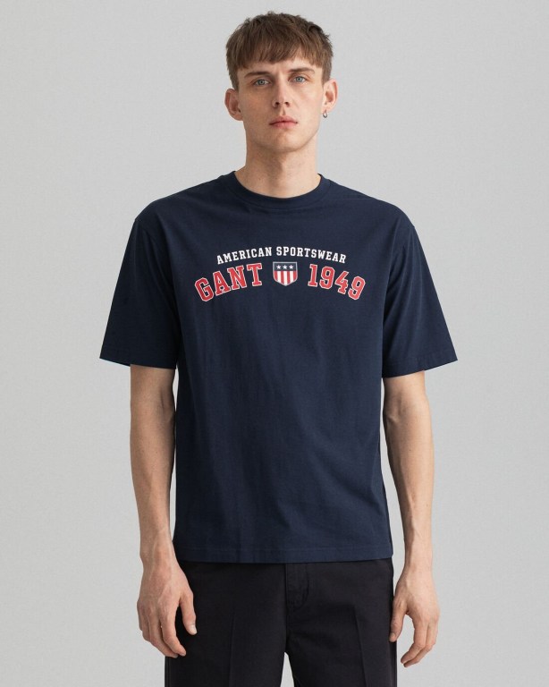 Gant Retro Shield Men's T-shirts Blue | xj0wqPJtqqX