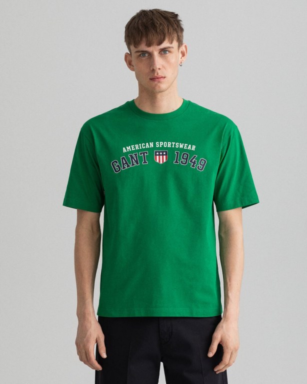 Gant Retro Shield Men's T-shirts Green | YDIUUFb06Fw