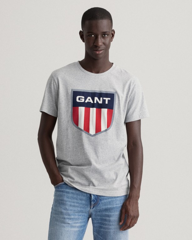 Gant Retro Shield Men's T-shirts Grey | GjTm0iUMCE6