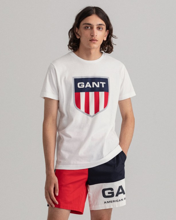 Gant Retro Shield Men's T-shirts White | TZ3HHOtDgwz