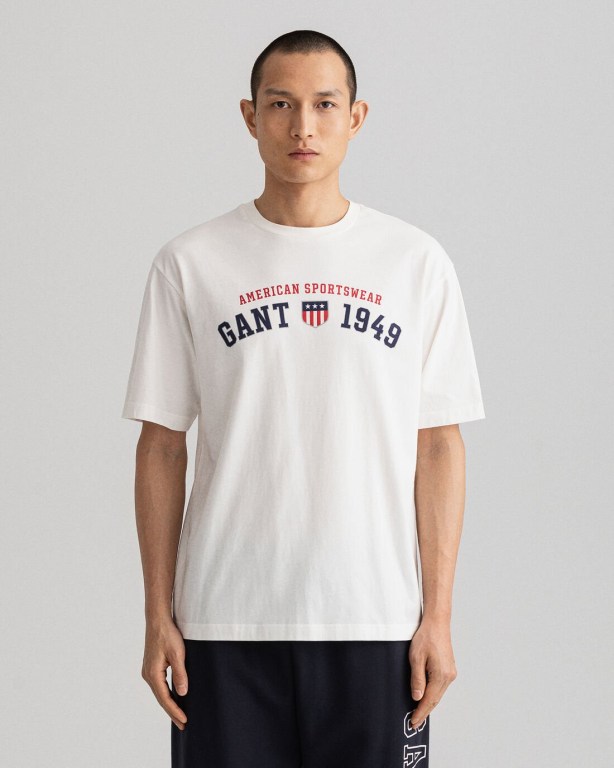 Gant Retro Shield Men's T-shirts White | zvKnnQ0drjU