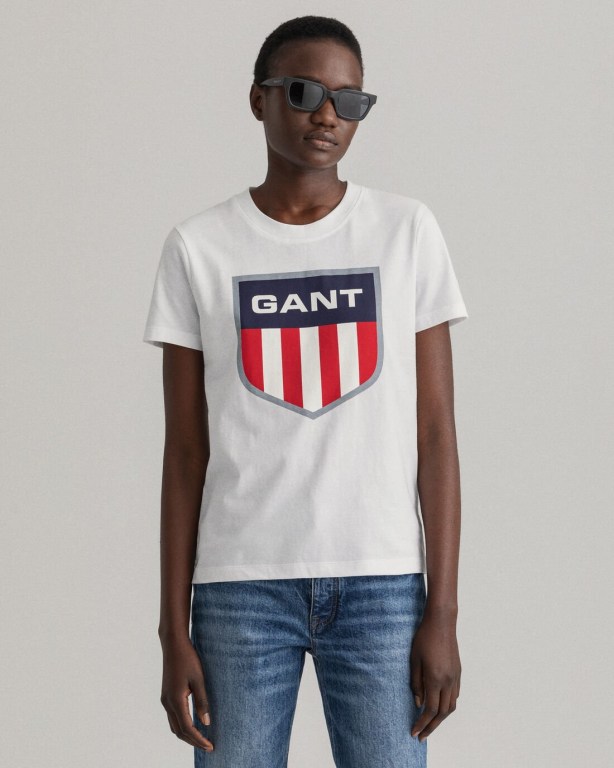 Gant Retro Shield Women's T-shirts White | GGecF99OpFj