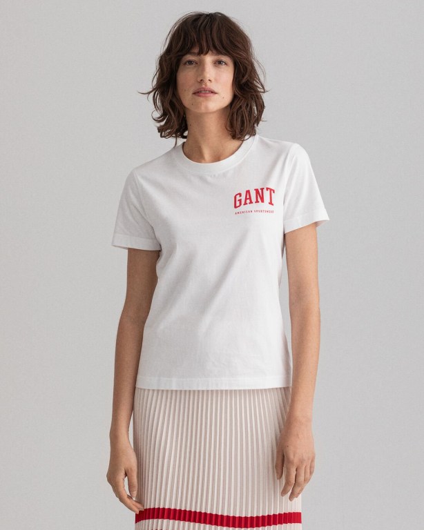 Gant Retro Shield Women's T-shirts White | ewr7pEkQOJP