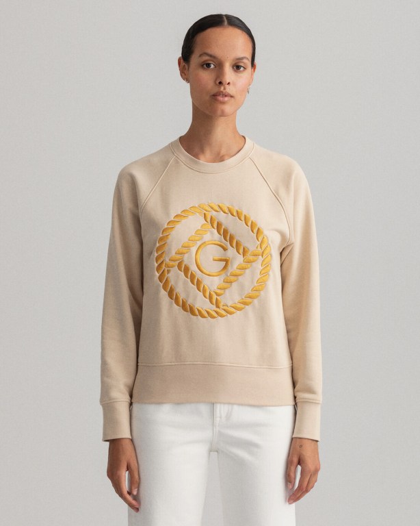 Gant Rope Icon Crew Neck Women's Sweatshirts Beige | 9EyTB3STeIK