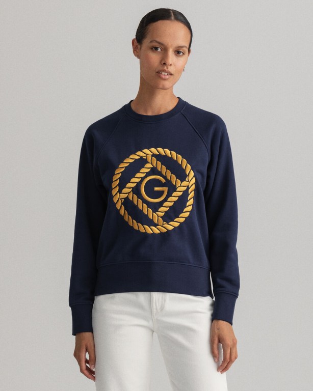 Gant Rope Icon Crew Neck Women's Sweatshirts Blue | Jz0t17yYTt1