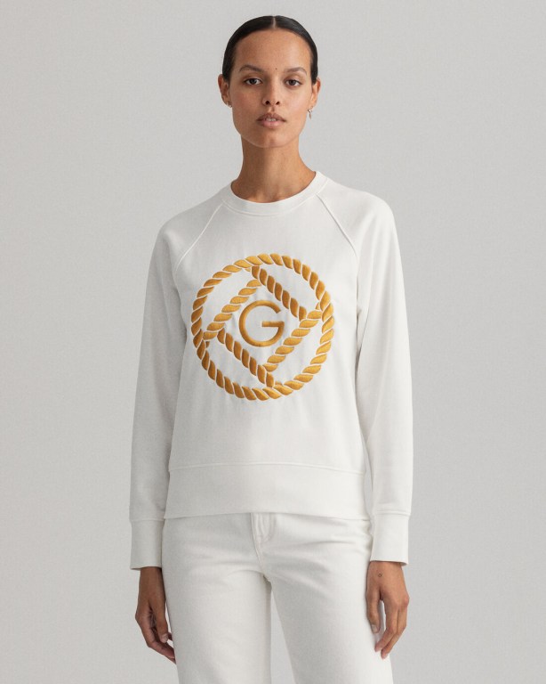 Gant Rope Icon Crew Neck Women's Sweatshirts White | bP73SspYeXk