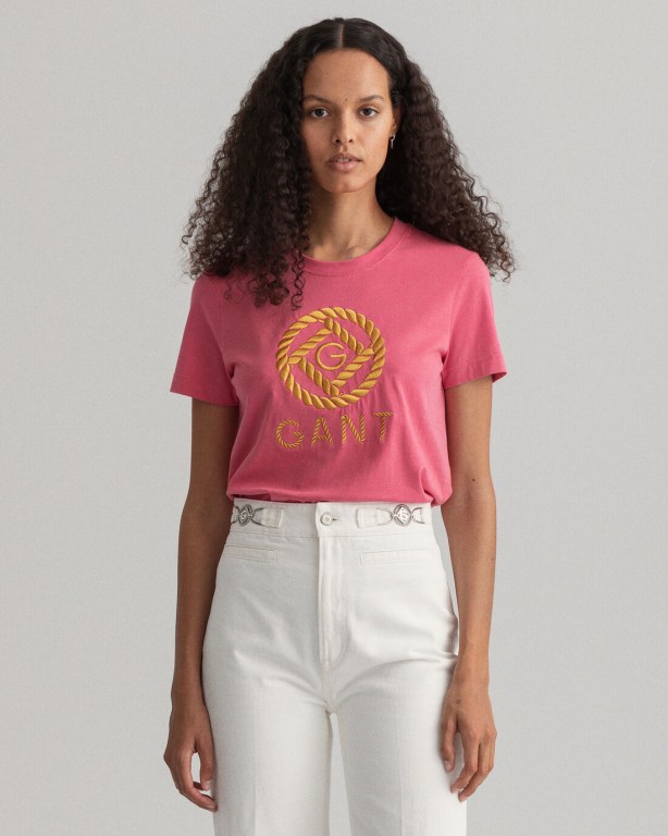 Gant Rope Icon Women's T-shirts Rose | oWl095cTPno