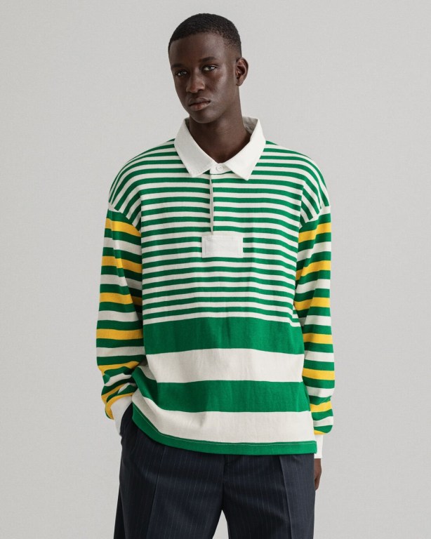 Gant Rough Weather Multi Stripe Heavy Men's Rugby Shirts Green | rweOc0JQVsl