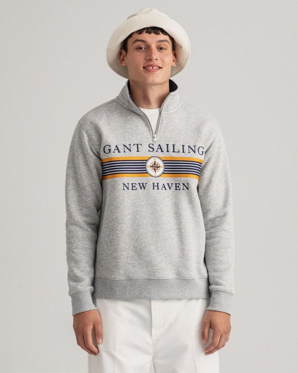 Gant Sailing Half-Zip Men's Sweatshirts Light Grey | NsnhfzhOKhi