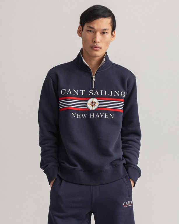 Gant Sailing Men's Half Zip Sweatshirts Blue | uwTFwveEE6m