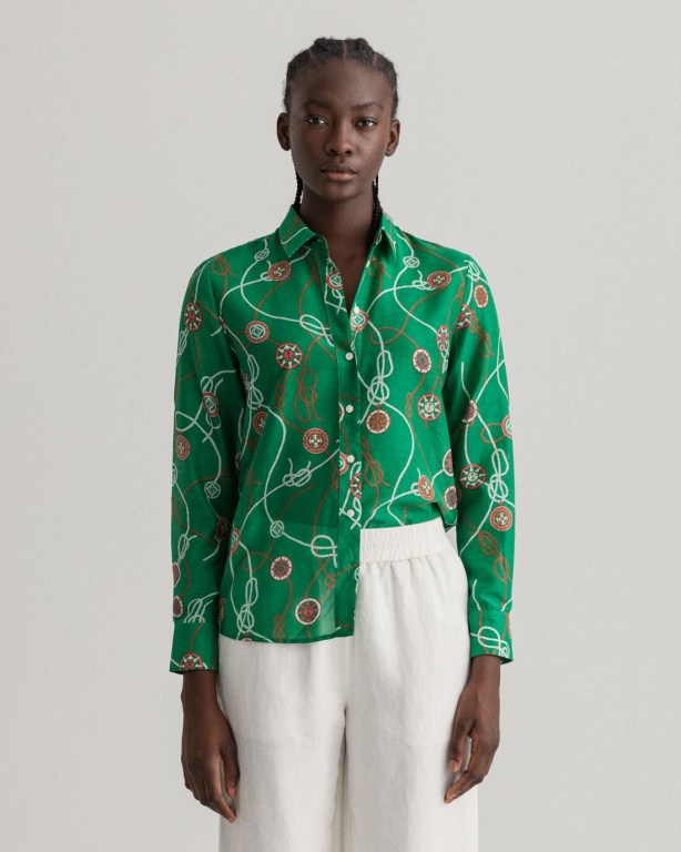 Gant Sailing Print Cotton Silk Women's Shirts Green | pNxAMtTFD3z