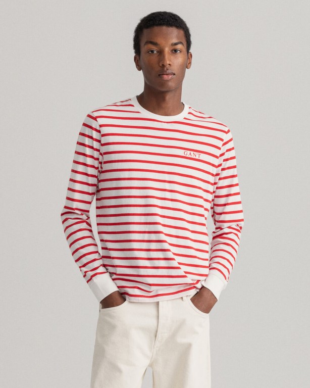 Gant Sailing Print Long-Sleeve Men's T-shirts Light Red | 2rtqO4xGdoK