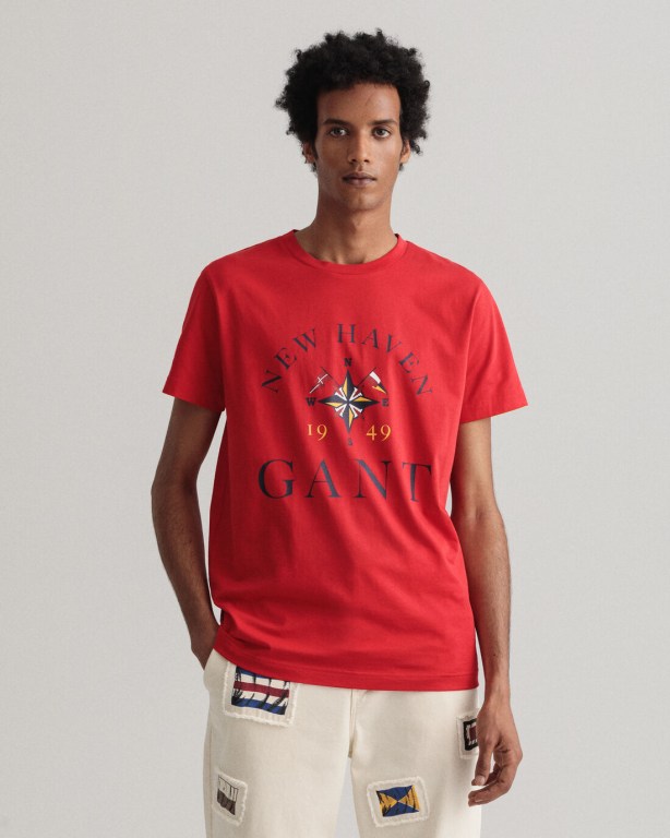 Gant Sailing Print Men's T-shirts Light Red | raBjqWBi2Ht