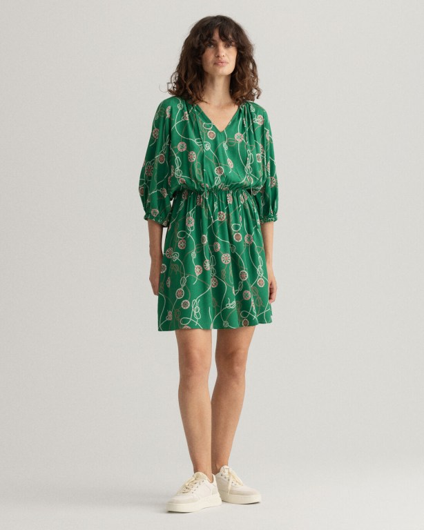 Gant Sailing Print V-Neck Women's Dresses Green | DkPFE2jUwrF