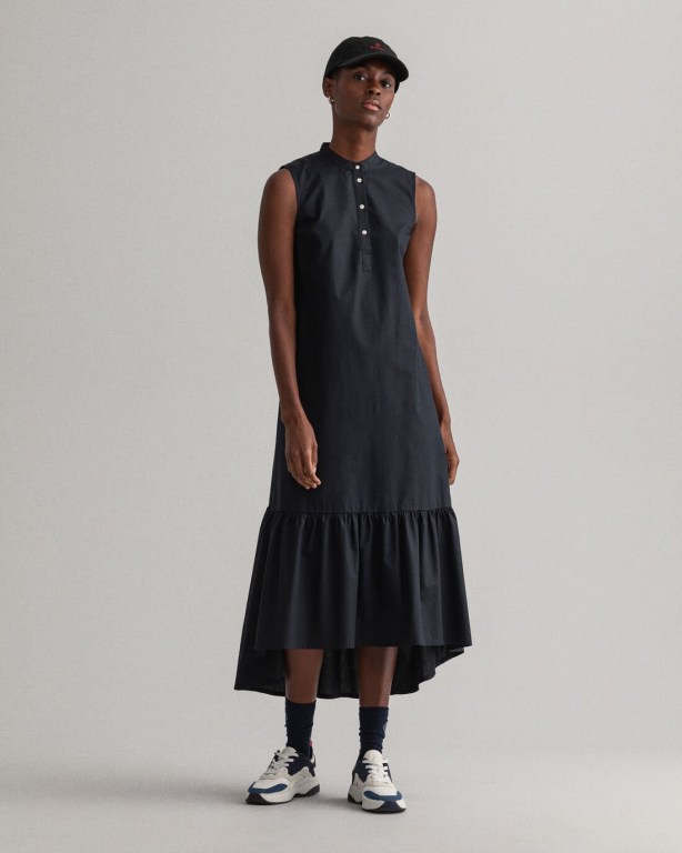 Gant Sleeveless Poplin Midi Women's Dresses Black | 1pmo6HdiW4M