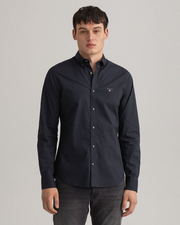 Gant Slim Fit Broadcloth Men's Shirts Black | v9m8khQwKDO