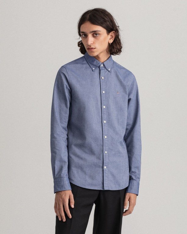 Gant Slim Fit Oxford Men's Shirts Blue | ZXeboKtg36m