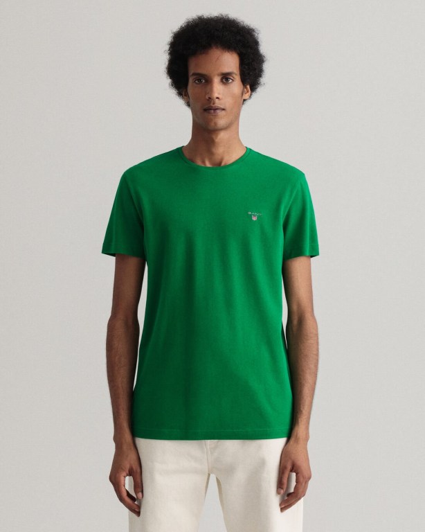 Gant Slim Fit Piqué Men's T-shirts Green | wkaBb1ZpO7t