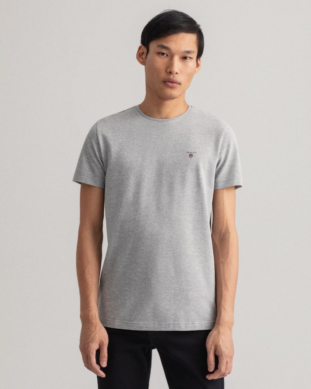 Gant Slim Fit Piqué Men's T-shirts Grey | CO6xBMlLTQJ