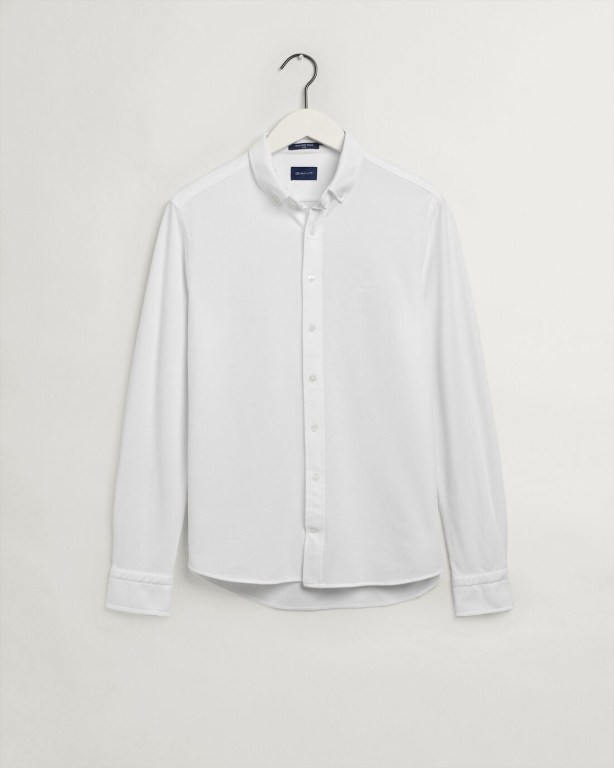 Gant Slim Fit Tech Prep™ Piqué Men's Shirts White | TfAKPcyiWAk