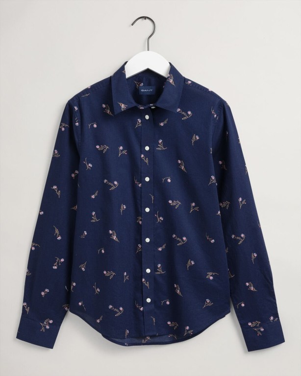 Gant Small Flower Print Women's Shirts Blue | ro0DyJDRARY