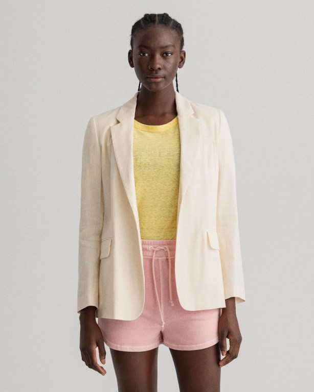 Gant Straight Fit Stretch Linen Women's Blazers Cream | cy2goJAUqfb