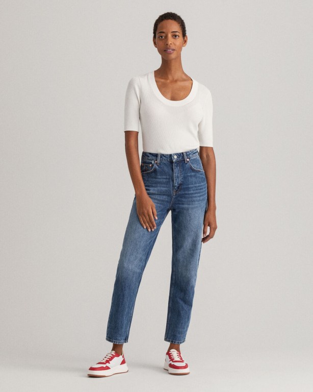 Gant Straight Leg High-Waisted Cropped Women's Jeans Blue | qT33uJAUmwV