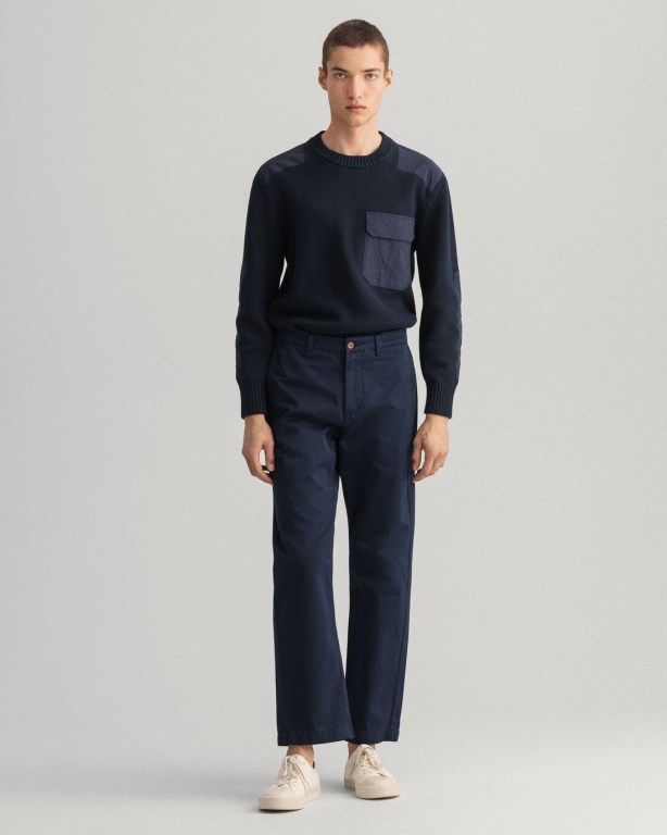 Gant Straight Twill Chinos Men's Pants Dark Blue | hgNlr0JtYA3