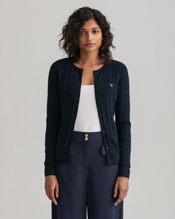 Gant Stretch Cotton Cable Women's Cardigans Blue | eM1iVoPLWrf