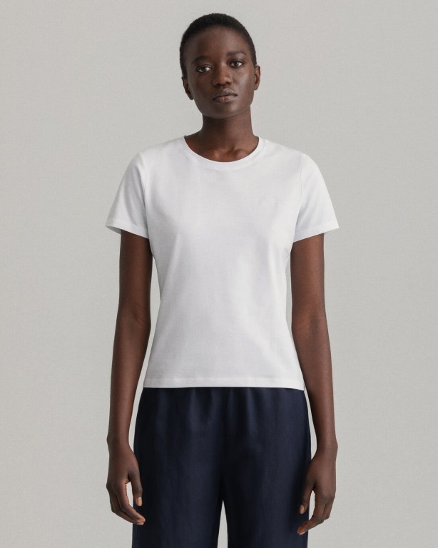 Gant Stretch Cotton Top Women's T-shirts White | 6cfrmGcvvwz