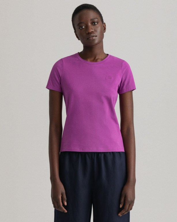 Gant Stretch Cotton Top Women's T-shirts Purple | S72YbWy1RpC